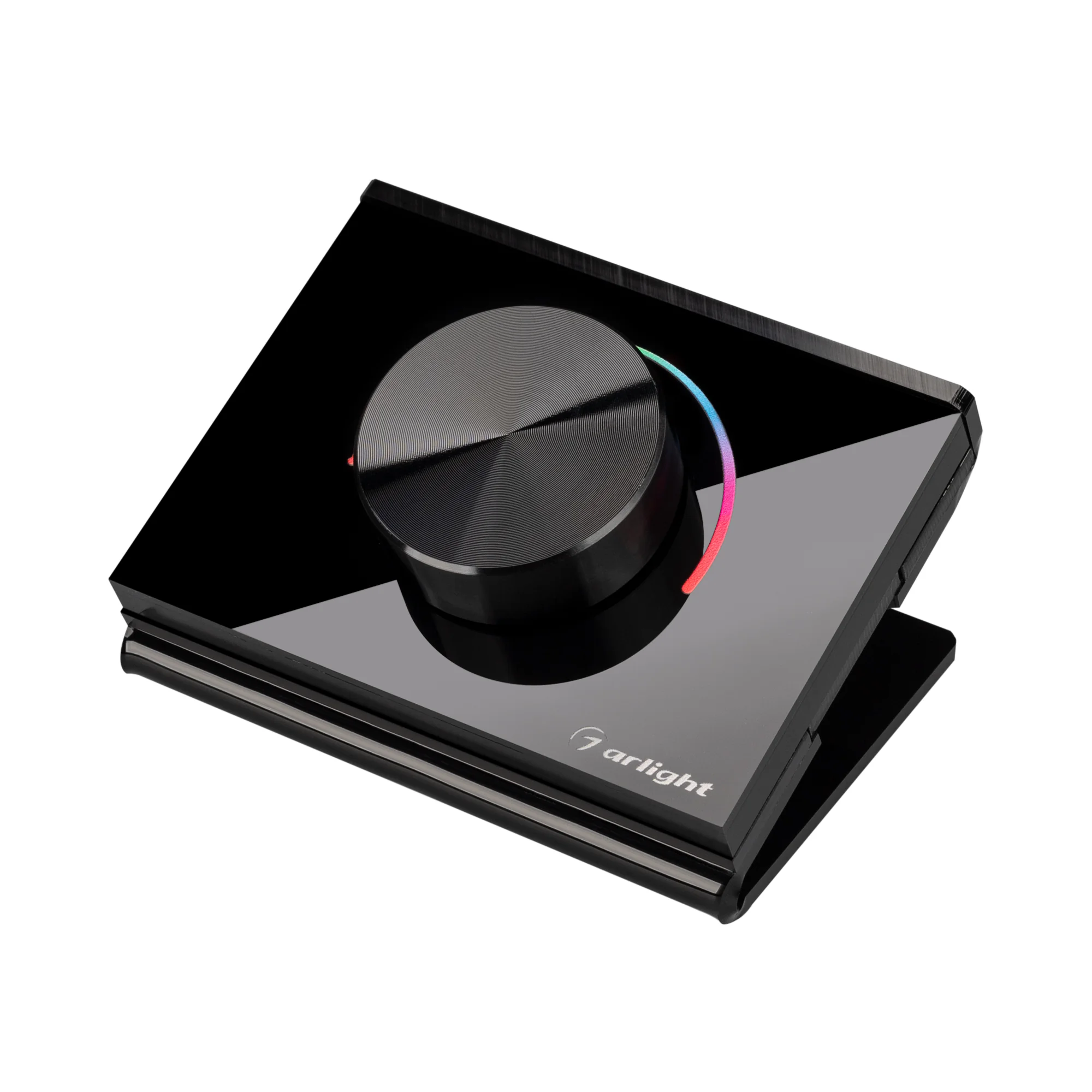Панель Rotary SMART-P100-RGB Black (3V, 2.4G) 031957 - Настольная роторная стеклянная панель 2.4 ГГц, цвет чёрный. Для управления мультицветными источниками света (ШИМ). Управление яркостью с помощью роторного регулятора. Питание/рабочее напряжение 3VDC о