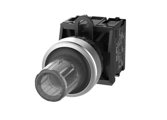Кнопка "СТОП" (прозрачная) TS2527-0QL70-R20 - Нажимная кнопка "СТОП", с блокировкой, LED AC 220V, алюминиевое переднее кольцо, с плавным нажатием, с контактной группой 2NO, диаметр головки кнопки 29,5 мм, диаметр посадочного отверстия: 22 мм, цвет: прозра