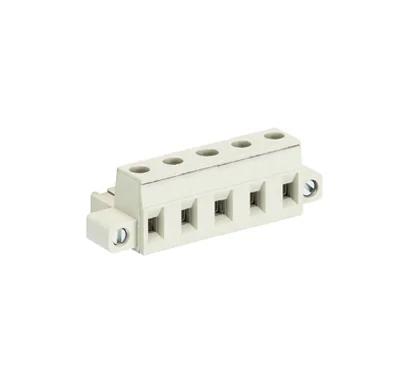 Розетка Wiecon 8413 B / 5 F OB - Розеточный разъем, угловой, на кабель, с монтажными фланцами, шаг 7,62 мм, 5 полюсов, номинальное сечение: 2,5 мм кв., винтовая фиксация провода, 690V, 12А, без маркировки, цвет: серый, серия 8413 F OB