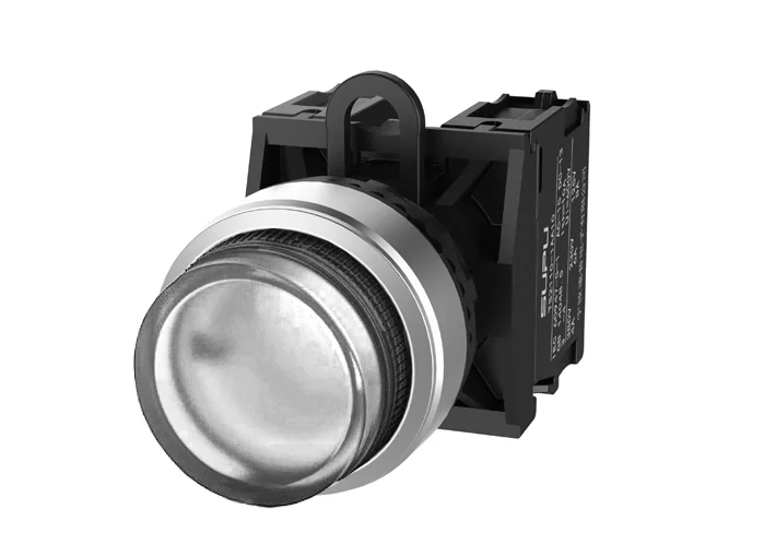 Кнопка выпуклая (прозрачная) TS2523-0BM70-R10 - Кнопка круглая выпуклая, без блокировки, LED AC/DC 24V, алюминиевое переднее кольцо, с плавным нажатием, с контактной группой 1NO, диаметр головки кнопки 29,5 мм, диаметр посадочного отверстия: 22 мм, цвет: 