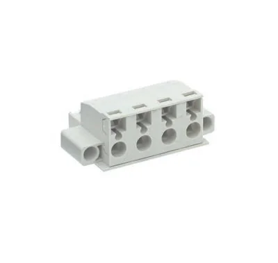 Вилка Wiecon 8413 BFK / 4 TOP F OB - Розеточный разъем, угловой, на кабель, с монтажными фланцами, шаг 7,62 мм, 4 полюса, номинальное сечение: 2,5 мм кв., пружинная фиксация провода, 690V, 12А, без маркировки, цвет: серый, серия 8413 BFK