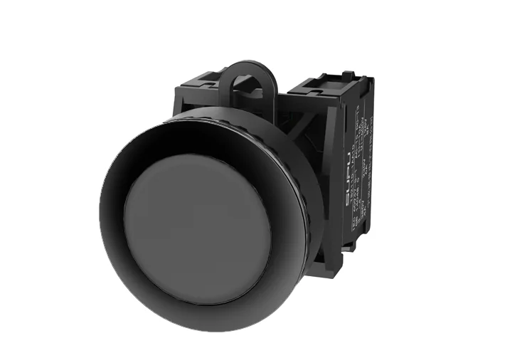 Кнопка плоская (черная) TS2530-0AM60-S20 - Кнопка круглая плоская, без блокировки, без подсветки, утопленное пластиковое переднее кольцо, с мгновенным нажатием, с контактной группой 2NO, диаметр головки кнопки 36 мм, диаметр посадочного отверстия: 22 мм, 