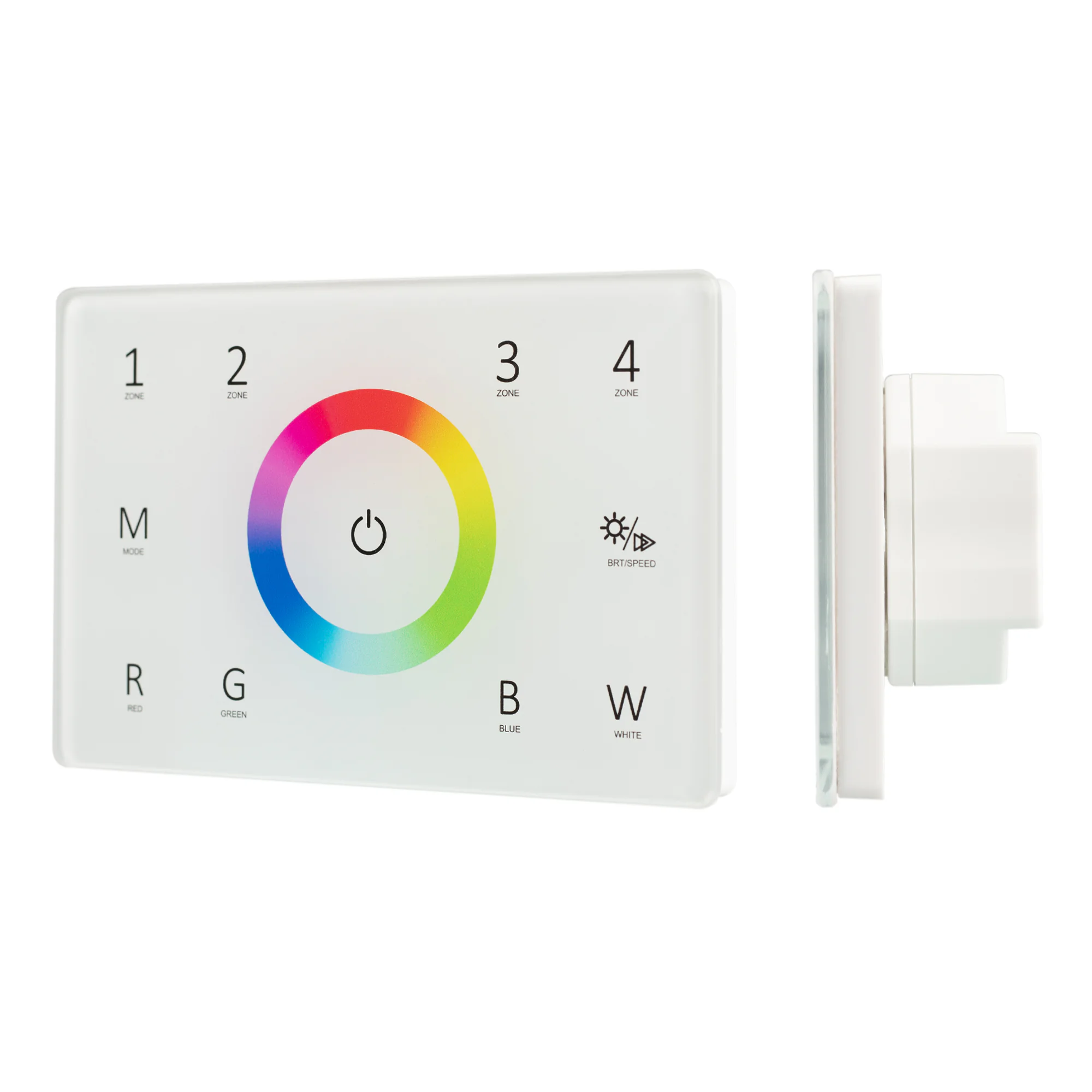 Панель Sens SMART-P85-RGBW White (230V, 4 зоны, 2.4G) 028404 - Встраиваемая сенсорная панель 2.4 ГГц, цвет белый. Итальянский стандарт. Материал - стекло. Для управления RGBW источниками света (ШИМ), 4 зоны управления. Функция управления DMX512 устройства