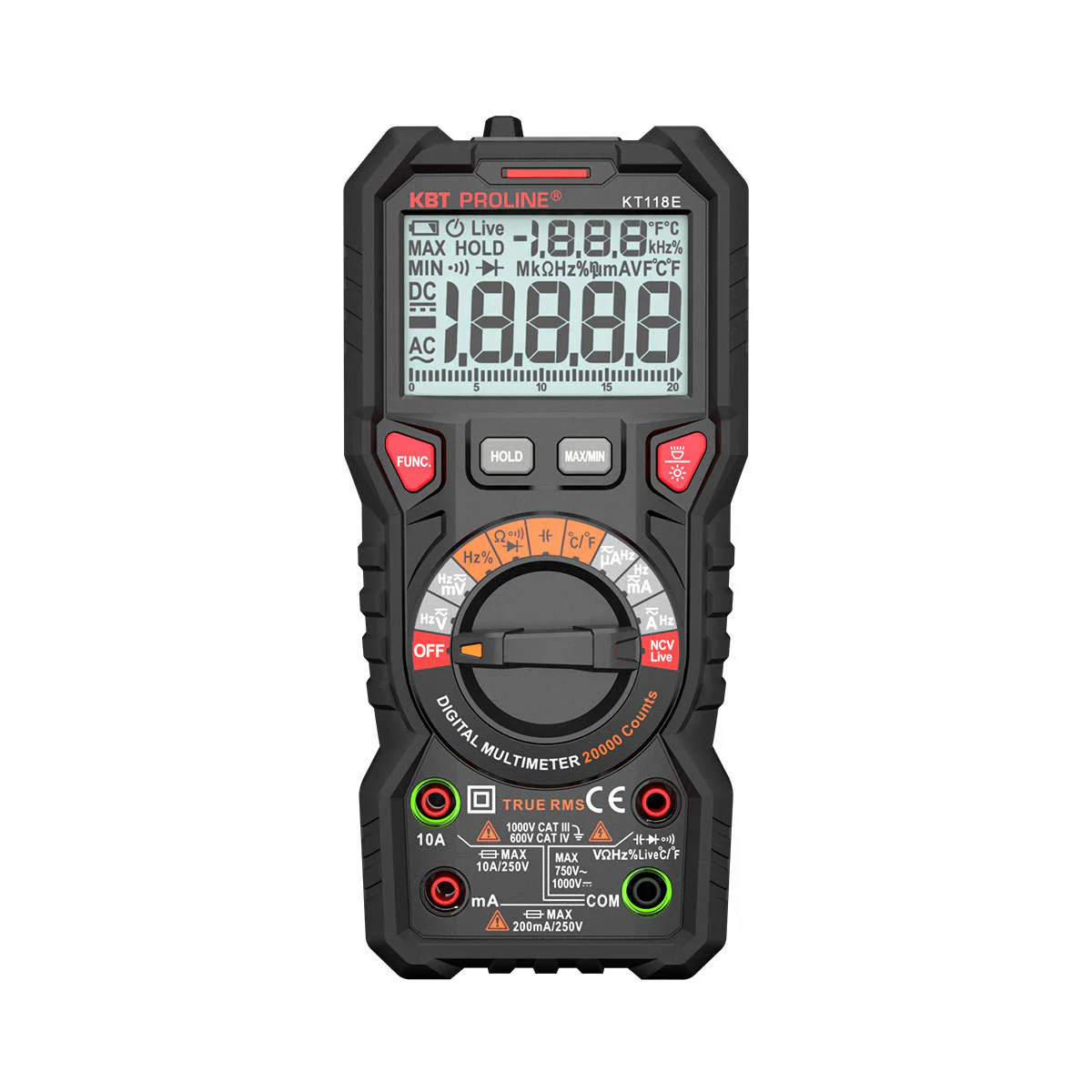 KT 118E серия PROLINE - Мультиметр цифровой с True RMS, ACA/DCA/ACV/DCV/R/C/F/t, автоматический выбор пределов измерений, NCV