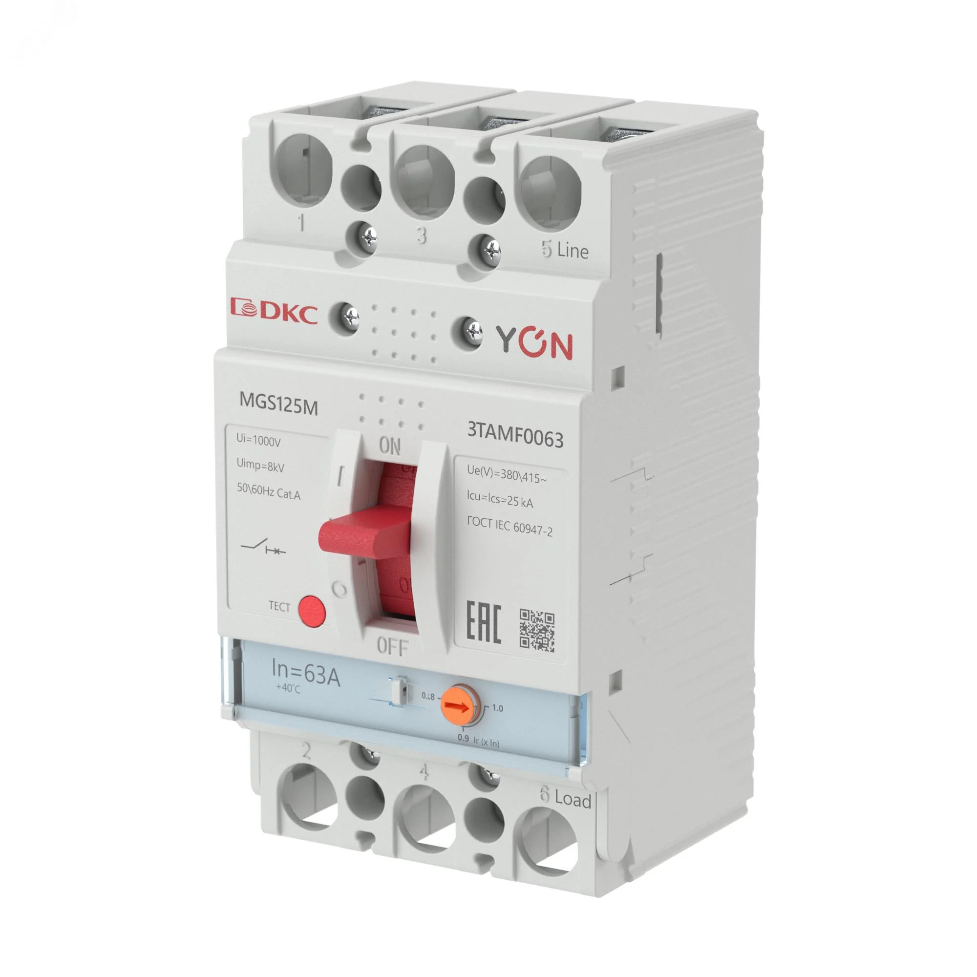 Выключатель автоматический YON MGS125 3P 50,4-63A 25kA MGS125M-3TAMF0063