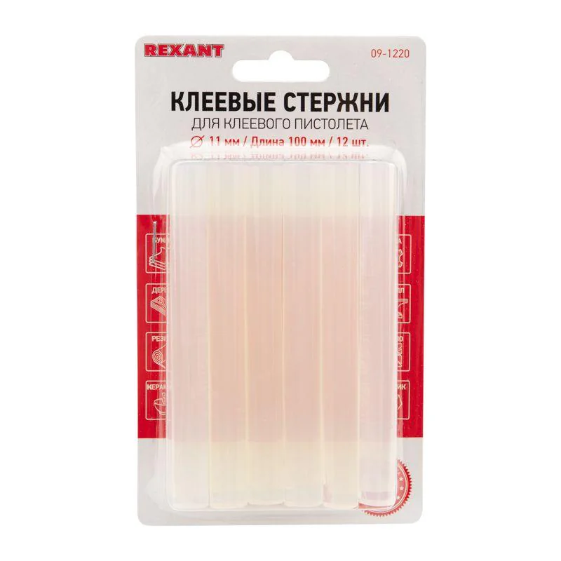 Стержни клеевые 11мм,100мм, 12шт/ прозр - блистер