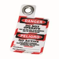 gws105724 - Бирка для замков с армированным кольцом "DANGER DO NOT OPERATE / PELIGRO NO ACTIVE", каландрированный винил, 76.2х50.8 мм, цвет – черный, красный на белом, 1 шт/упак