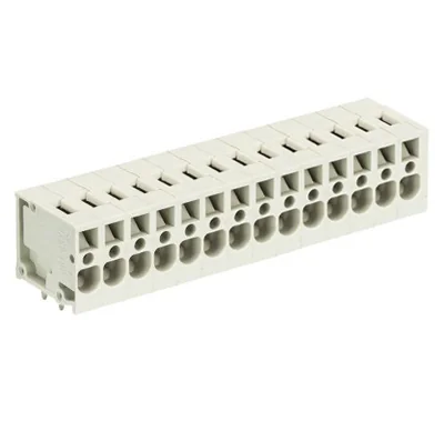 Клемма Wiecon 8158 / 14 TOP H OB - Клемма на печатную плату, подвод кабеля сбоку, 14 полюсов, шаг: 5,00 мм, пружинная фиксация провода, без маркировки, 300V, 16А, цвет: серый, серия 8158 TOP V/H