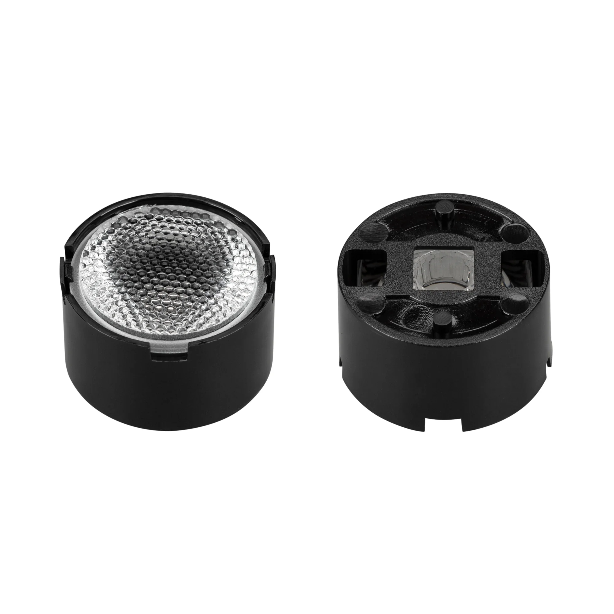 Линза ARL-PM585-U45-D20xH12-HB 032890 - Одиночная линза со съемным холдером черного цвета для светодиодов SMD: 2525, 2835, 3030, 3535, 5050. Угол обзора: вертикальный 45°, прозрачная микропризма. Материал PMMA. Диаметр 19.5 мм, высота 11.76 мм.