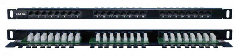 Патч-панель 19дюйм 0.5U кат.5E 24 порта RJ45 Dual IDC PPHD-19-24-8P8C-C5E-110D высок. плотности 244076
