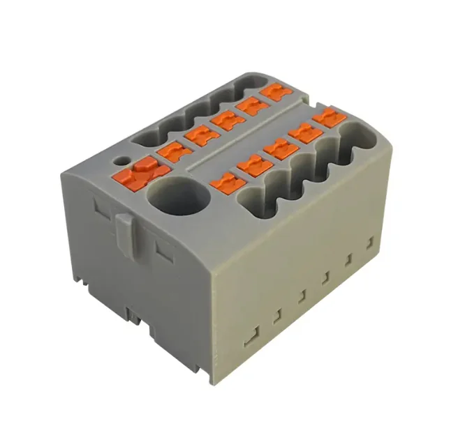 Распределительная клемма JUT15-6-18x2.5-GY - Распределительная клемма, 18 точек подключения, тип фиксации провода: Push-in, номинальное сечение: 2,5 мм кв., 690V, 41A, цвет: серый, тип монтажа: DIN35