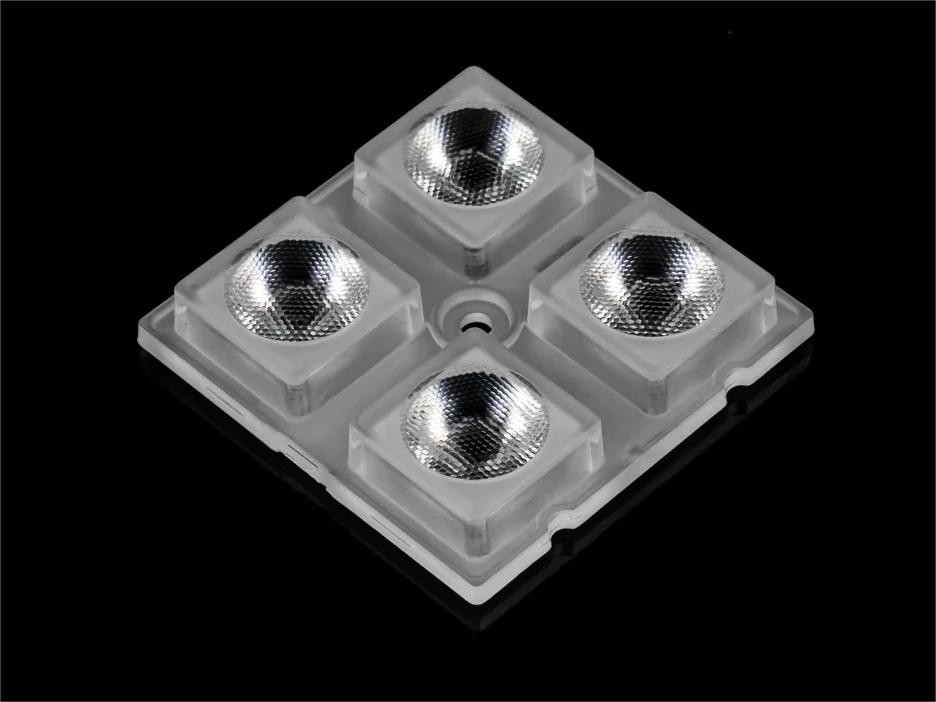 AJHB50D4LED5050T15G - Групповая квадратная линза 2x2 на 4 светодиода 5050/3535/3030 , ~15°,  50x50mm   H:7.5mm