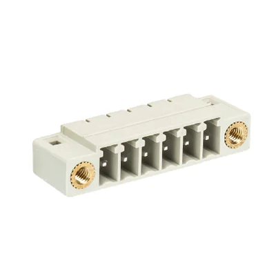 Вилка Wiecon 8513 S / 6 W F - Вилочный разъем, горизонтальный, на плату, с монтажными фланцами, шаг 3,5 мм, 6 полюсов, фиксация на плате пайкой, 250V, 8А, без маркировки, цвет: серый, серия 8513 S WF