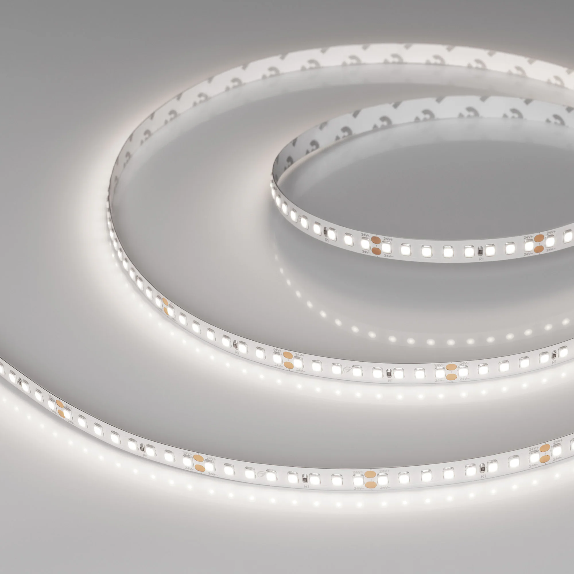 Лента RT-A160-8mm 24V Day5000 (12 W/m, IP20, 2835, 5m) 024536(2) - Светодиодная лента RT-A160, открытая. Светодиоды 2835, 160 шт/м (800 шт на 5 м), белая плата, ширина 8 мм, скотч 3M. Цвет ДНЕВНОЙ 5000 K, цветопередача CRI>85, угол 120°. Питание 24V, мощн