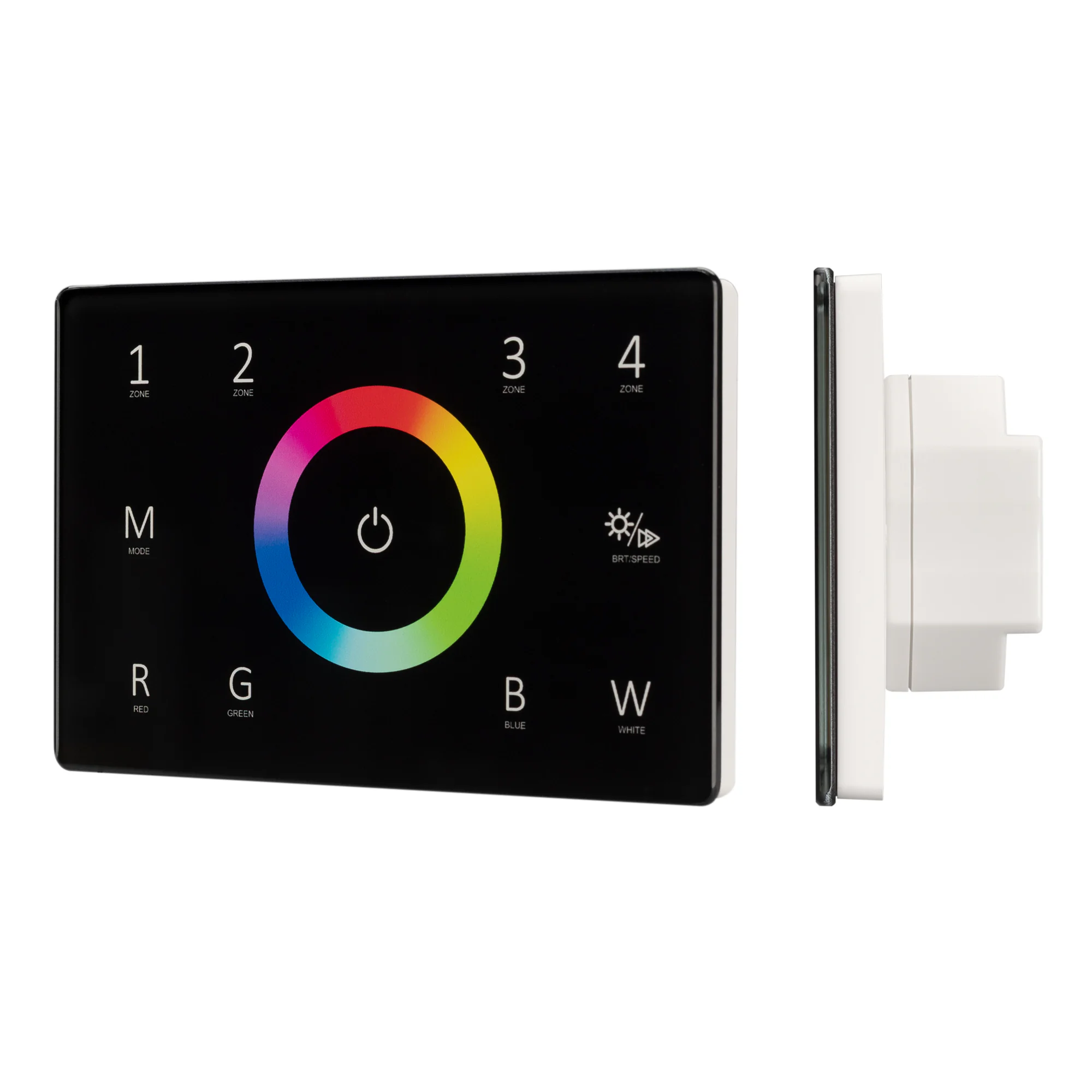 Панель Sens SMART-P85-RGBW Black (230V, 4 зоны, 2.4G) 028405 - Встраиваемая сенсорная панель 2.4 ГГц, цвет чёрный. Итальянский стандарт. Материал - стекло. Для управления RGBW источниками света (ШИМ), 4 зоны управления. Функция управления DMX512 устройств