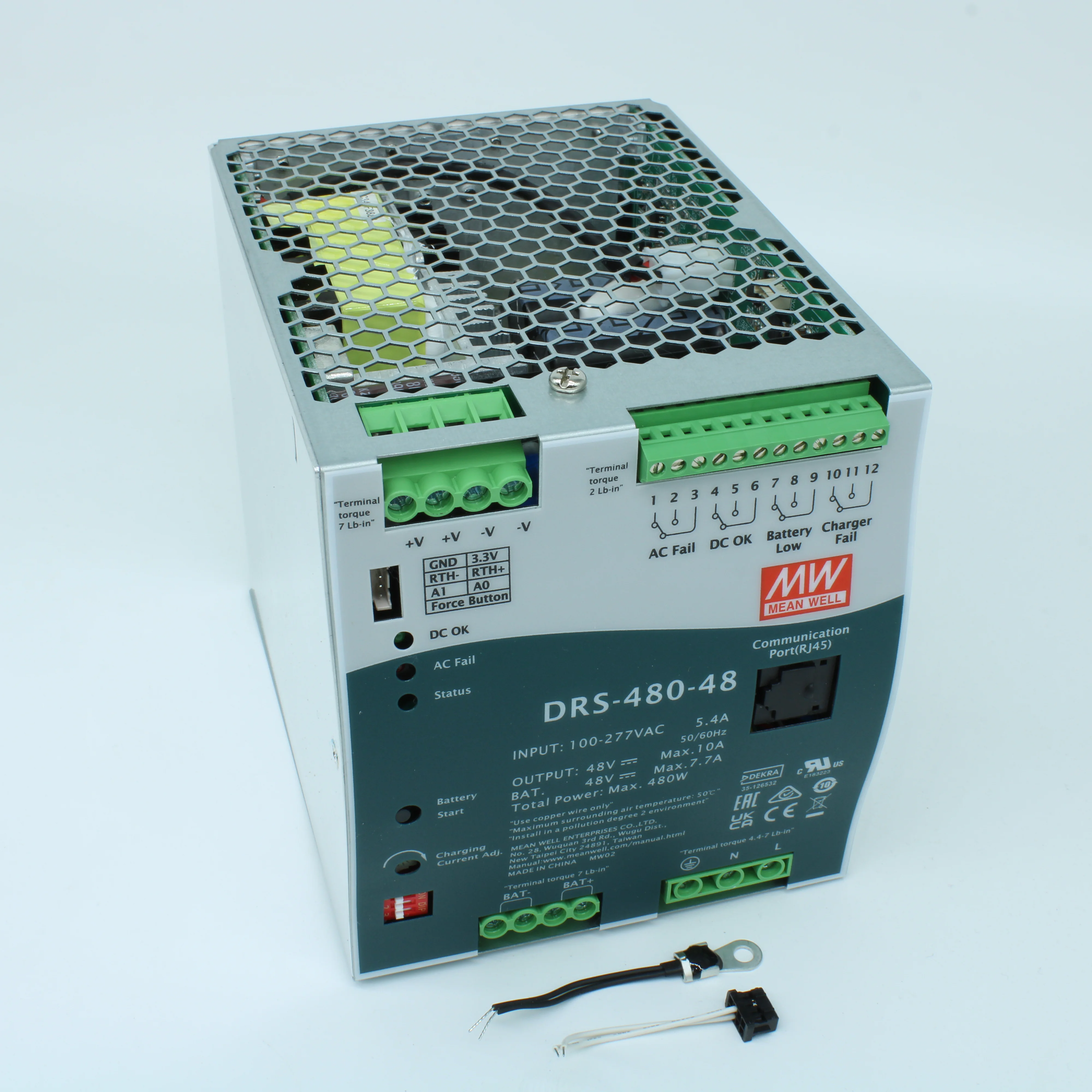 DRS-480-48 - AC-DC с функцией UPS, 480Вт, выход 48В/10A, вход 90…305В АС/127…431В DC, максимальный зарядный ток 7.7А, MODBus, изоляция 3000В АС, в корпусе 110х125.2х150.7мм, -30...+70°С