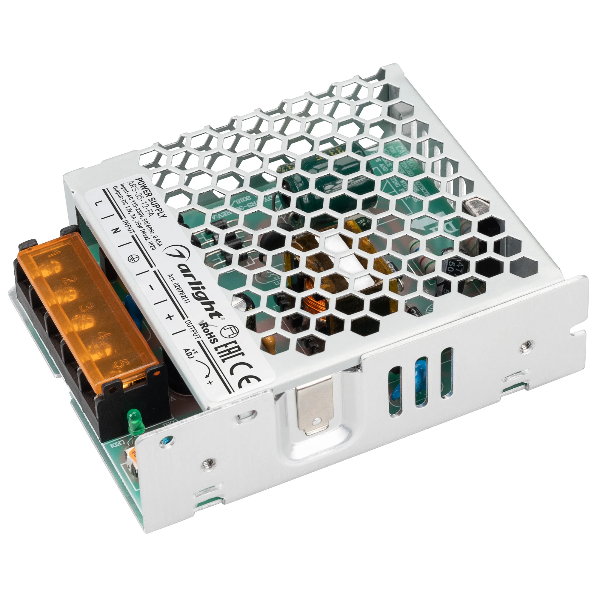 Блок питания ARS-35-12-FA (12V, 3A, 35W) 028782(1) - Источник напряжения с гальванической развязкой для светодиодных изделий. Входное напряжение 115-230 VAC. Выходные параметры: 12 В, 3 А, 35 Вт. Встроенный PFC >0,5. Негерметичный алюминиевый сетчатый кор