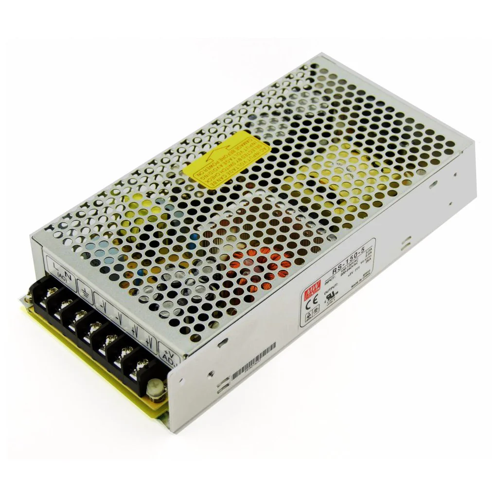 RS-150-5 - AC-DC, 150Вт, вход 88…264В AC, 47…63Гц / 248…373 В DC, выход 5В/26A, рег. вых 4.75…5.5 В , изоляция 3000В AC, в кожухе 199х98х38мм, -20…+70°С