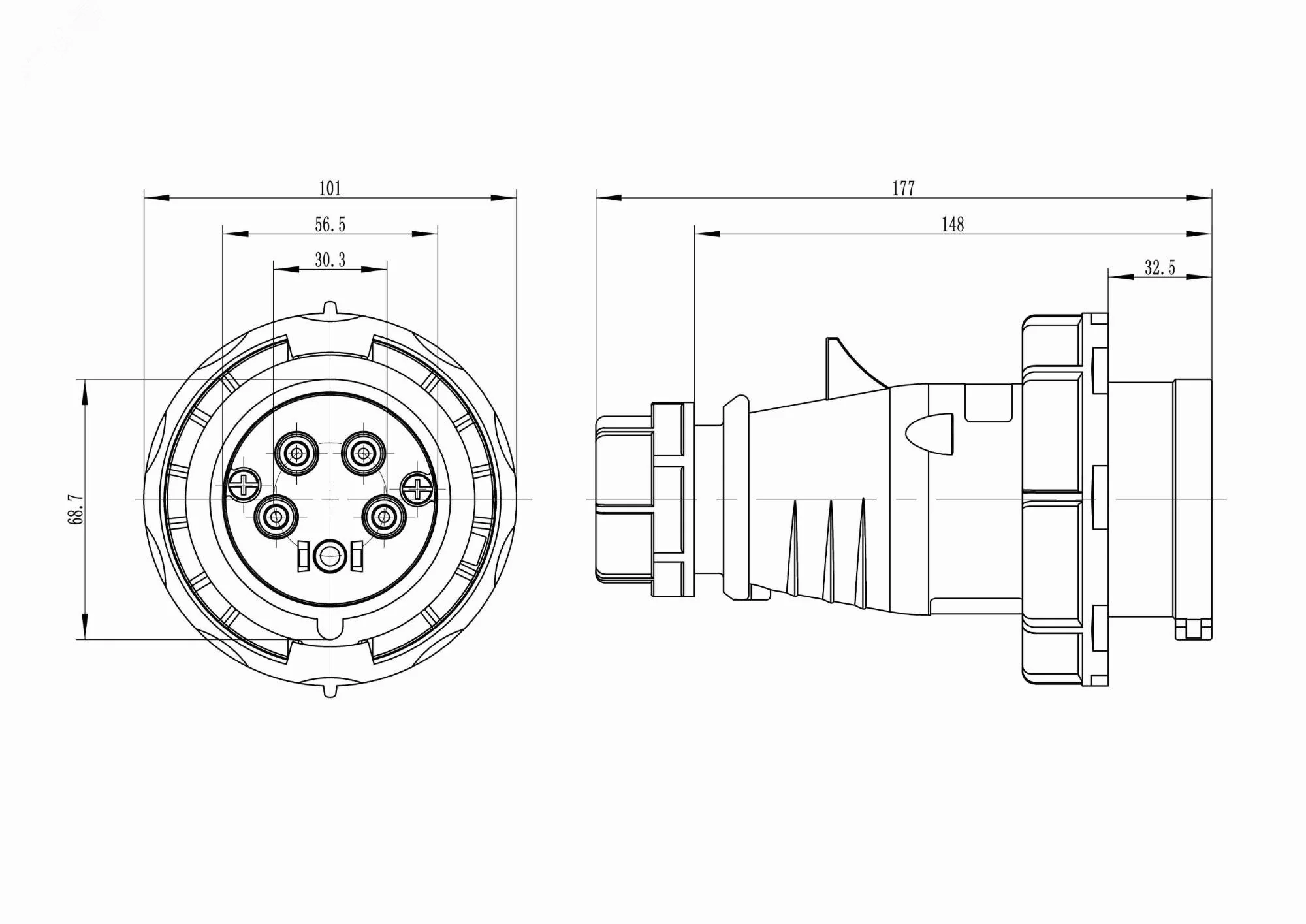 Вилка кабельная IP67 32A 3P+E+N 400V DIS2183237