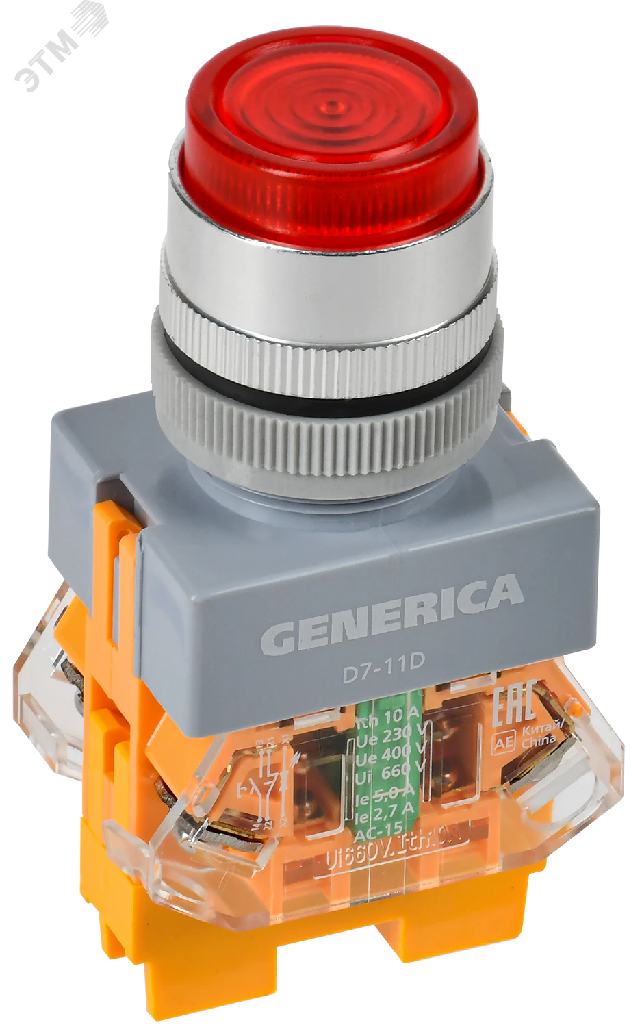 Кнопка D7-11D d=22мм 1з+1р с подсв. кр. GENERICA BBT50-11D-3-12-K04-G