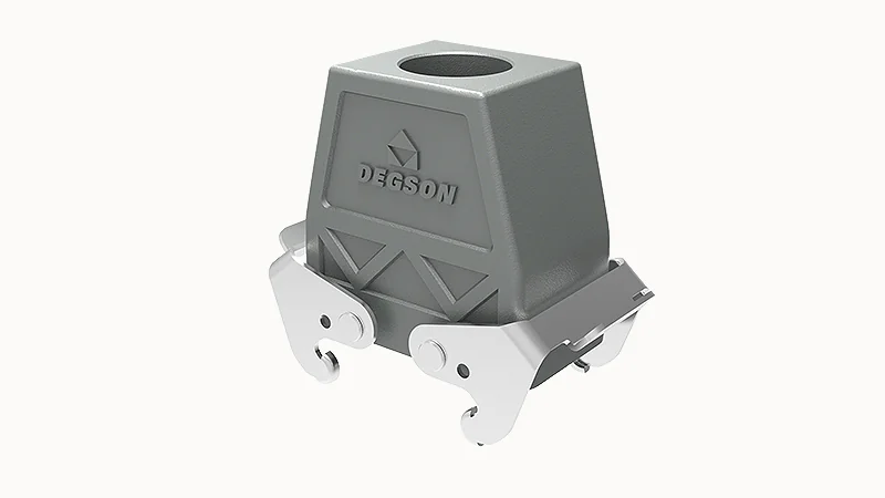 Крышка разъема D10B-TEH-2L-PG21 - Крышка разъема на кабель, типоразмер 10B, высокое исполнение, без уплотнителя, 1 отверстие с резьбой для кабельных вводов PG21, с верхним расположением, с двумя защелками, материал корпуса: алюминиевый сплав