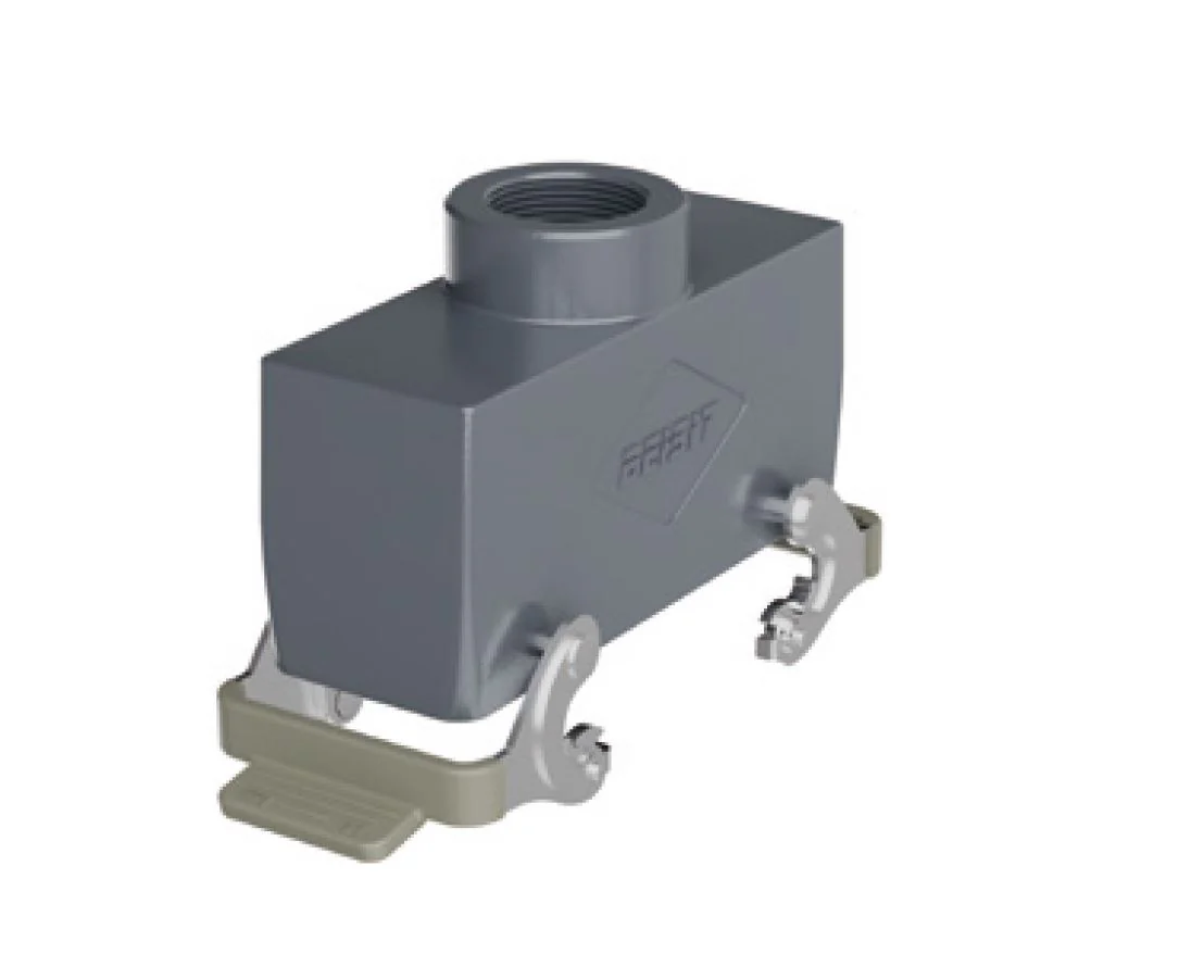 Крышка разъема H24B-TO-2L-PG13.5 - Крышка разъема на кабель, типоразмер 24B, стандартное исполнение, с уплотнителем, 1 отверстие с резьбой для кабельных вводов PG13,5, с верхним расположением, с двумя защелками, материал корпуса: алюминиевый сплав