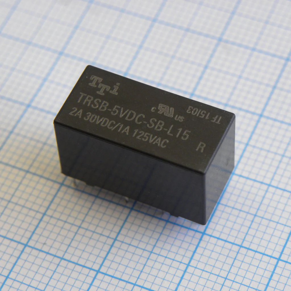 TRSB-5VDC-SB-L15-R - Катушка: 5 В 0,15 Вт 167 Ом Контакты: 2 переключающих 2 А 125 В перем. Материал: AgNi+Au Габариты 20,2х10,0х11,5 мм