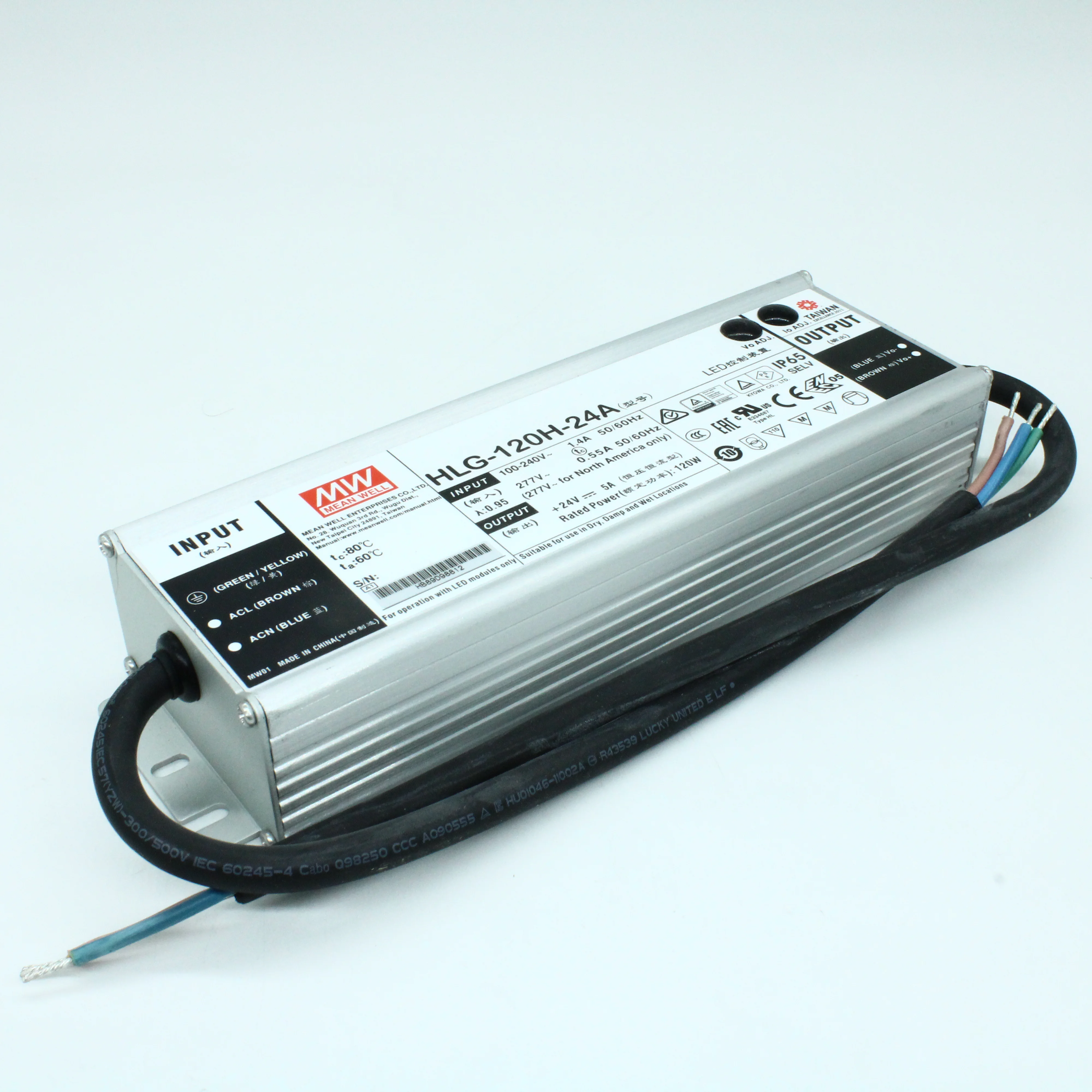 HLG-120H-24A - Преобразователь AC/DC IP65 120вт выход 5А 24В