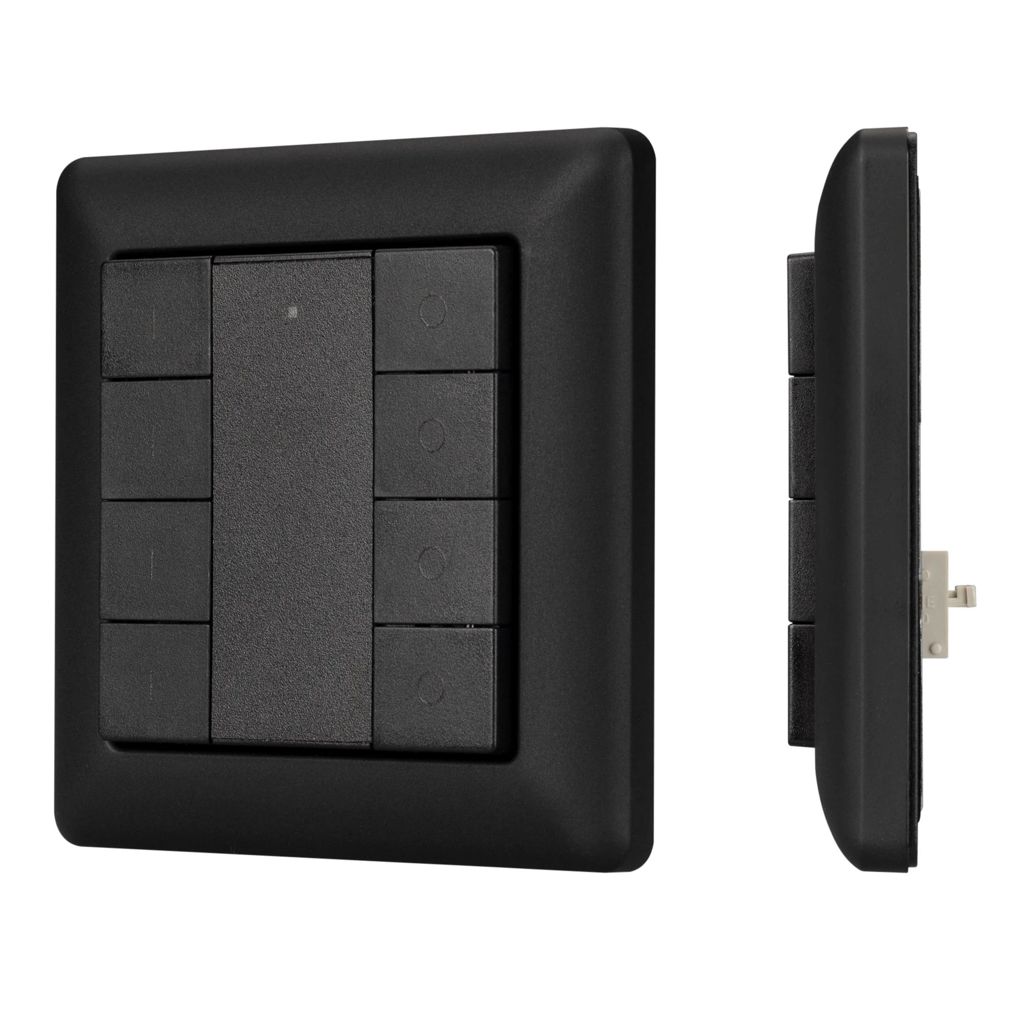 INTELLIGENT ARLIGHT Панель DALI-223-4G-DIM-IN-BLACK (BUS) 029245 - Встраиваемая кнопочная черная пластиковая панель для работы по протоколу DALI. Управление 4-мя группами. Установка номера первой группы выполняется переключателями на корпусе. 8 кнопок (4-
