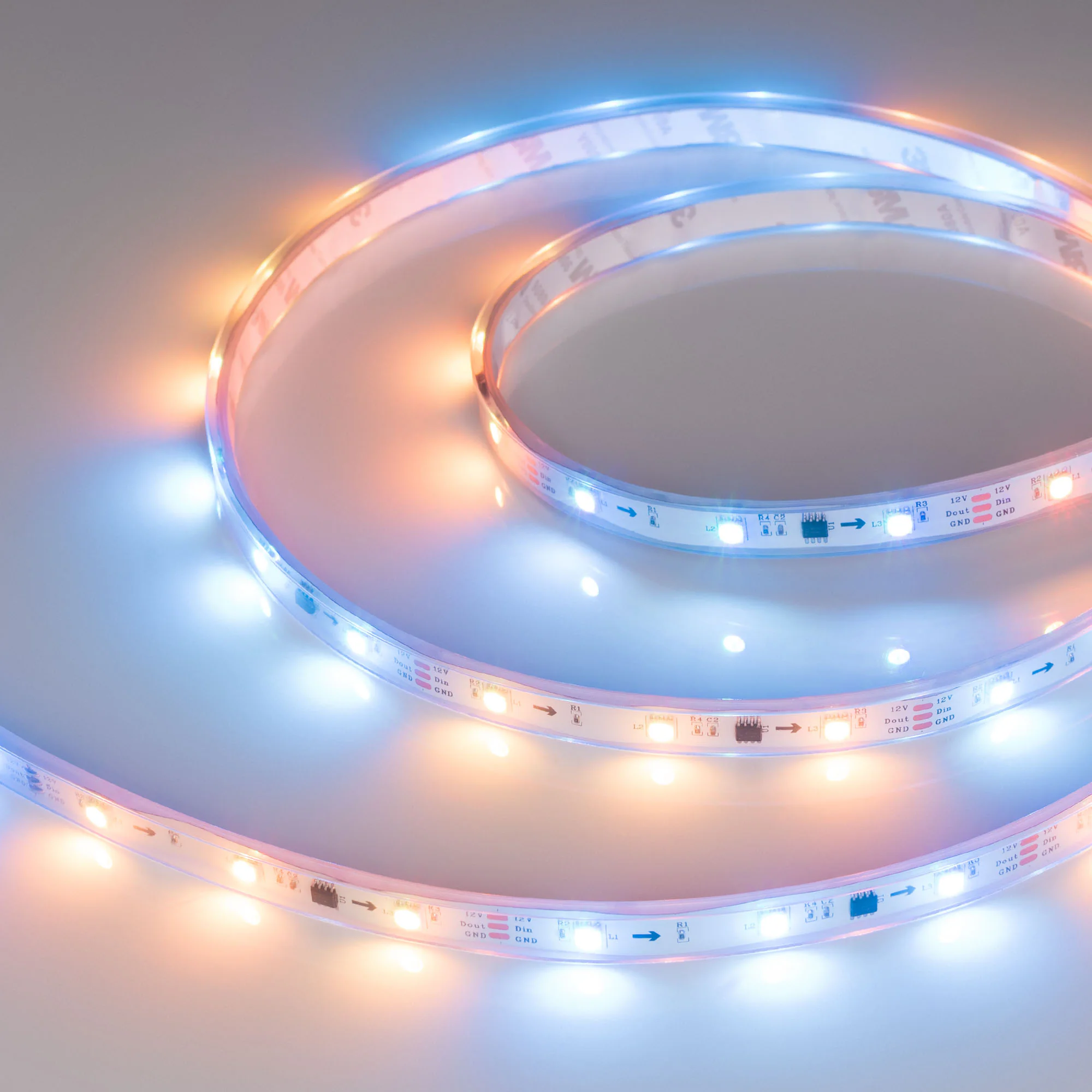 Лента герметичная SPI-P-B30-12mm 12V RGB-PX3 (7.2W/m, IP66, 5060, 5m) 026370(3) - Управляемая светодиодная лента SPI-B30, герметик IP66 (прозрачная силиконовая трубка), с микросхемой 16703. Светодиоды 5060, 30 шт/м (150 шт на 5 м), белая плата, ширина 12 
