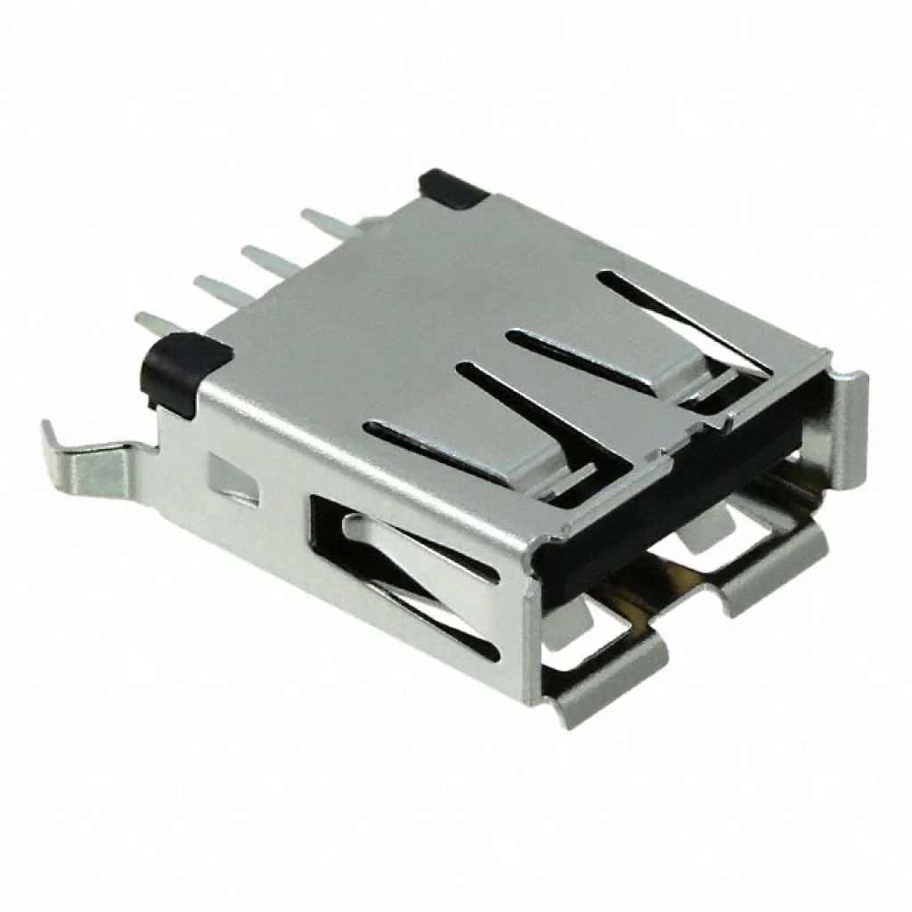 1734366-1 - Разъем USB тип A, USB 2.0, розетка, 4 вывод(-ов), Монтаж в Сквозное Отверстие, Вертикальный