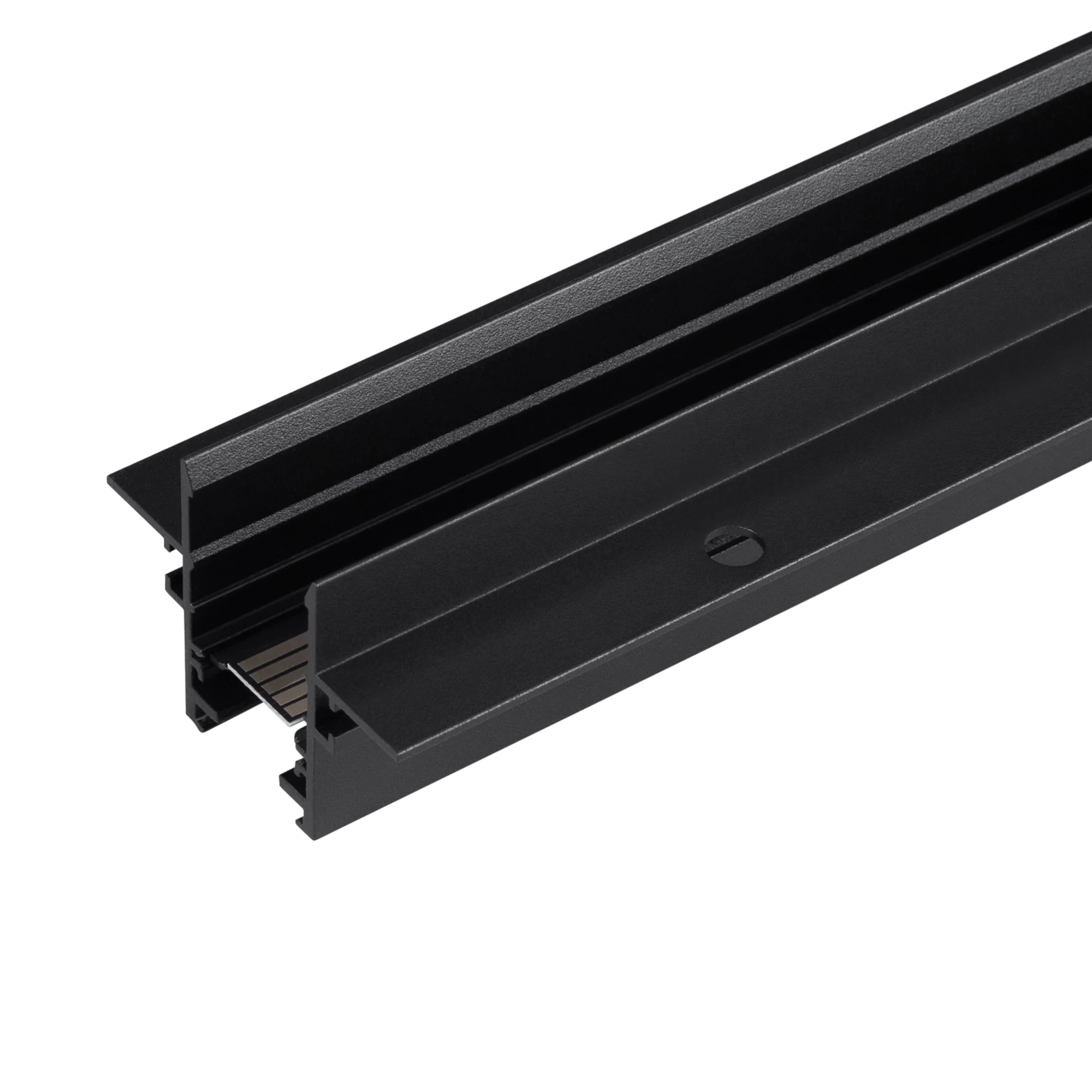 Трек встраиваемый MAG-TRACK-2538-FDW-1000 (BK, 5LN) 046284 - Встраиваемый магнитный трек с фланцем для монтажа в гипсокартонный потолок, длина 1000 мм. DC24V, позволяет диммировать светильники по протоколу DALI. Материал алюминий, цвет черный. Две заглушк
