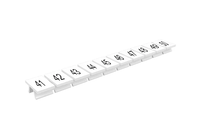 Маркировка  308801/41...50 - Маркировочные шильдики для клемм TU/TP/TC, сечением 6 мм кв., 10 шильдиков, нанесенные символы: 41…50, с горизонтальным, расположением, цвет белый
