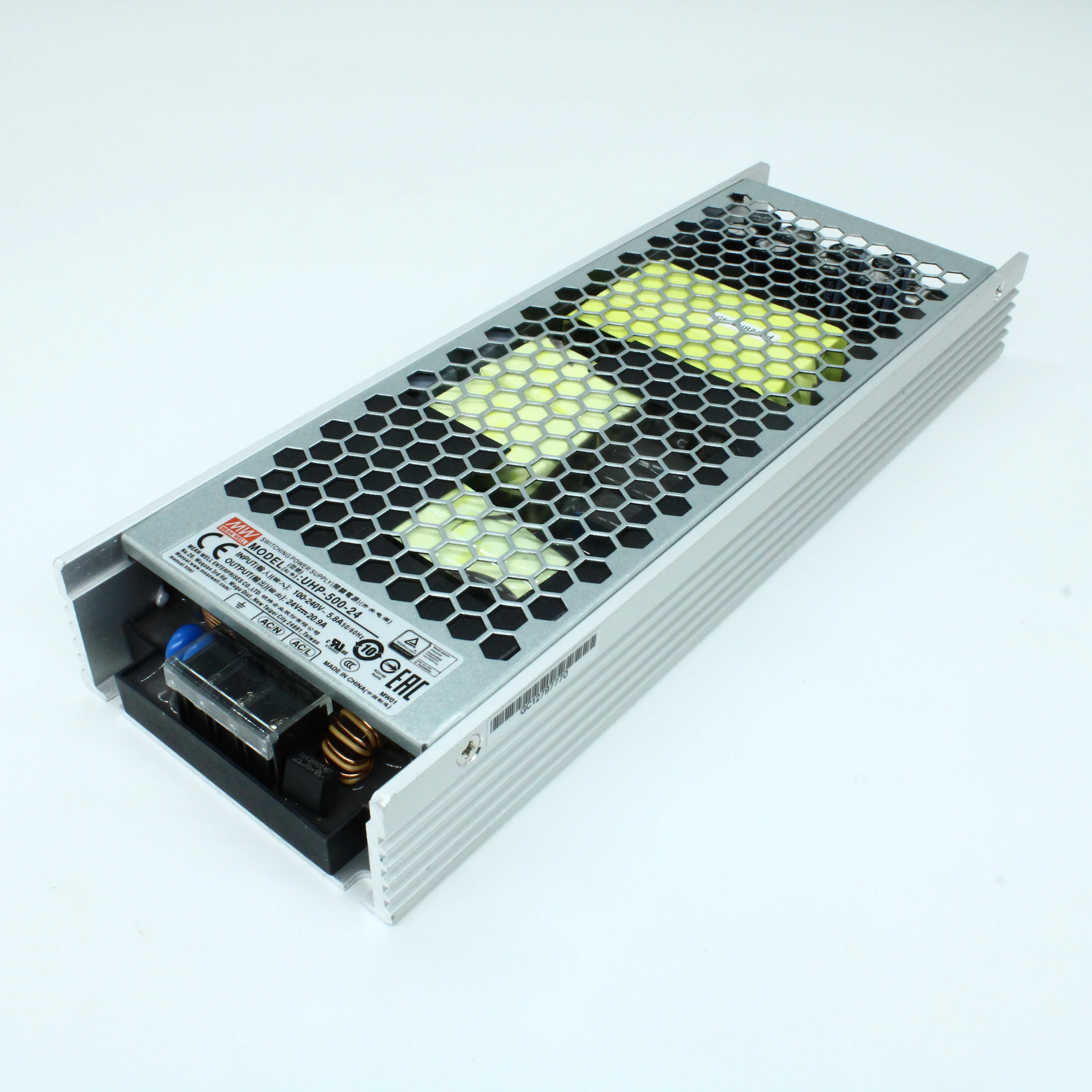 UHP-500-24 - AC-DC, 501.6Вт, вход 90…264В AC, 47…63Гц, выход 24В/20.9A, ККМ, рег. вых 22.8…25.2В, изоляция 3750В AC, в кожухе 232х81х31мм, -20…+70°С