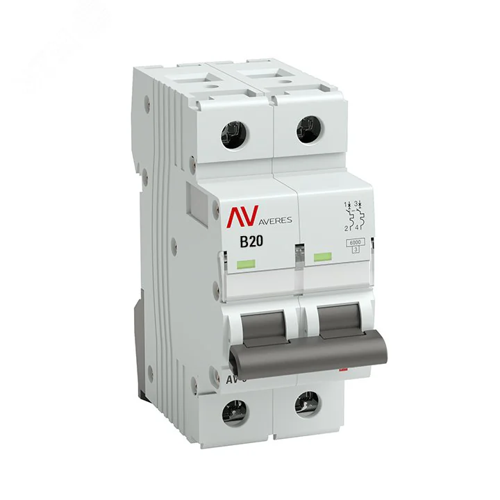 mcb6-2-20B-av Выключатель автоматический AV-6 2P 20A (B) 6kA EKF AVERES(кр.1шт)
