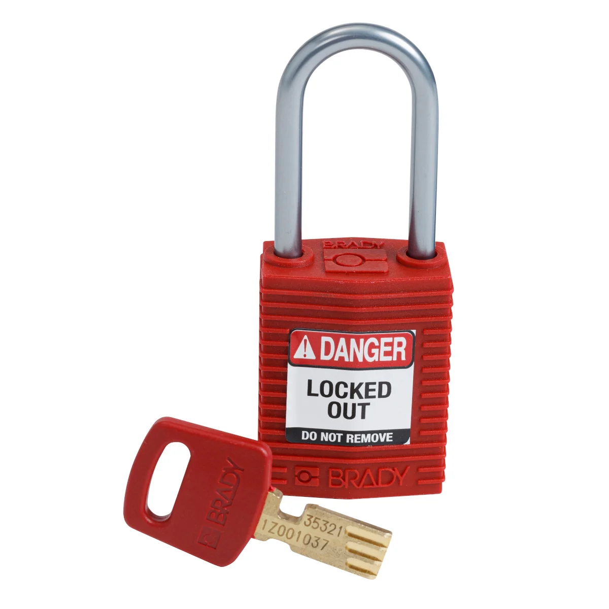 gws151655 - Замок SafeKey нейлоновый компактный, алюминиевая дужка, высота дужки – 38 мм, диаметр дужки – 4.7 мм, нейлоновый корпус, размеры корпуса – 42х32х19 мм, цвет – красный, 1 шт/упак