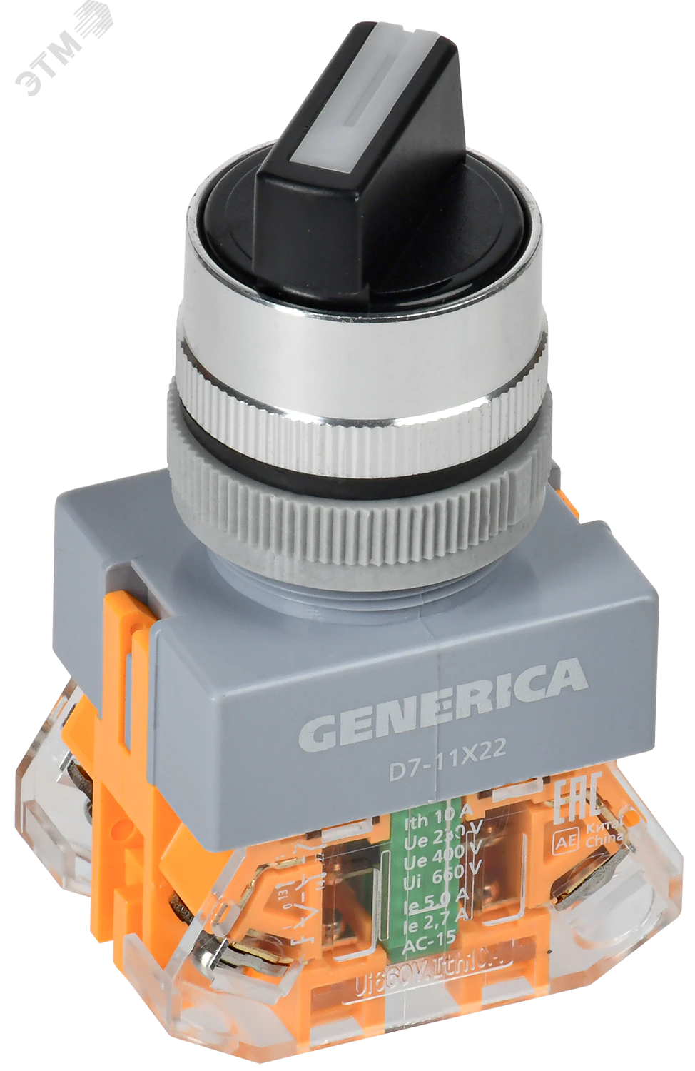 Переключатель D7-11X22 2 полож. 1з+1р возв. черный GENERICA BSW50-11X22-3-22-2-K02-G