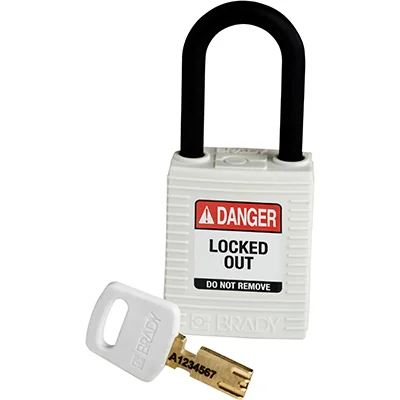 gws150365 - Замок SafeKey нейлоновый с пластиковой дужкой, высота дужки – 38 мм, диаметр дужки – 6.4 мм, нейлоновый корпус, размеры корпуса – 46х38х19 мм, цвет – белый, 1 шт/упак
