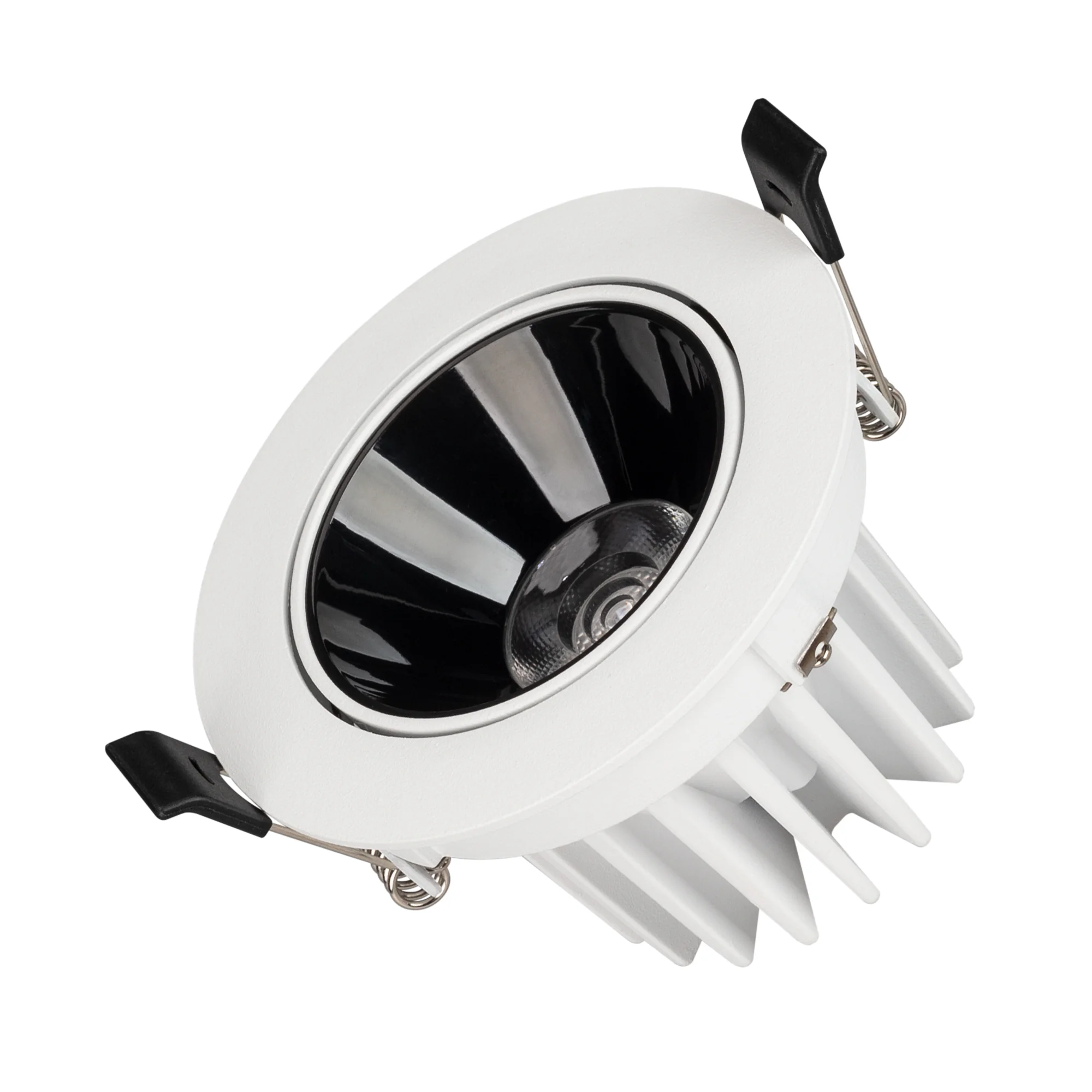 Светильник MS-FORECAST-BUILT-TURN-R102-12W Day4000 (WH-BK, 32 deg, 230V) 033659 - Встраиваемый поворотный светильник даунлайт. Мощность 12 Вт,св. поток 910 лм, 76 лм/Вт, дневной 4000 K, CRI>90, UGR<16, угол 32°, напряжение питания 230 В. Белый круглый кор