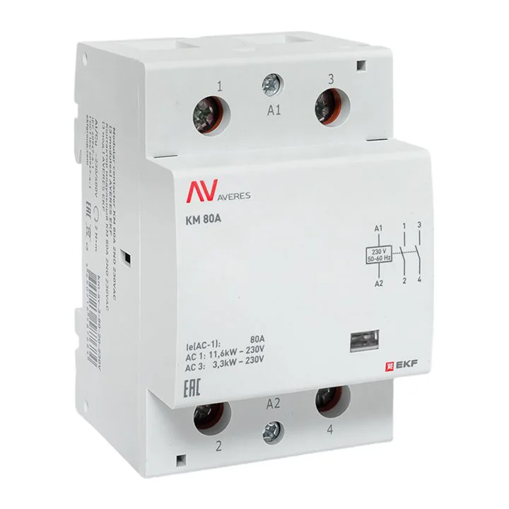 Контактор модульный КМ 80А 2NО 230VAC (3 мод.) AVERES EKF