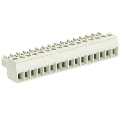 Розетка Wiecon 8513 B / 16 OB - Розеточный разъем, угловой, на кабель, шаг 3,5 мм, 16 полюсов, номинальное сечение: 1,5 мм кв., винтовая фиксация провода, 250V, 8А, без маркировки, цвет: серый, серия 8513 B