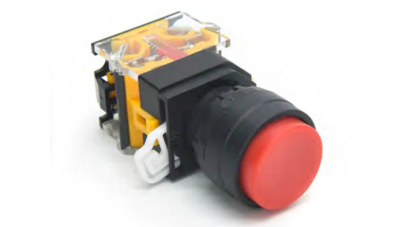 Кнопка  DT22A-FLH11/RD - Кнопка управления в сборе, с блокировкой, 24 - 380VAC / DC, 0,6 - 10A, без подсветки, высокая, 1NO1NC, цвет: красный, диаметр отверстия: 22 мм, пластиковая обойма кнопки