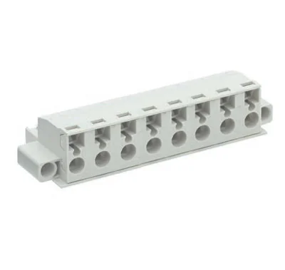 Вилка Wiecon 8413 BFK / 8 TOP K F - Розеточный разъем, угловой, на кабель, с монтажными фланцами, шаг 7,62 мм, 8 полюсов, номинальное сечение: 2,5 мм кв., пружинная фиксация провода, 690V, 12А, с маркировкой, цвет: серый, серия 8413 BFK F