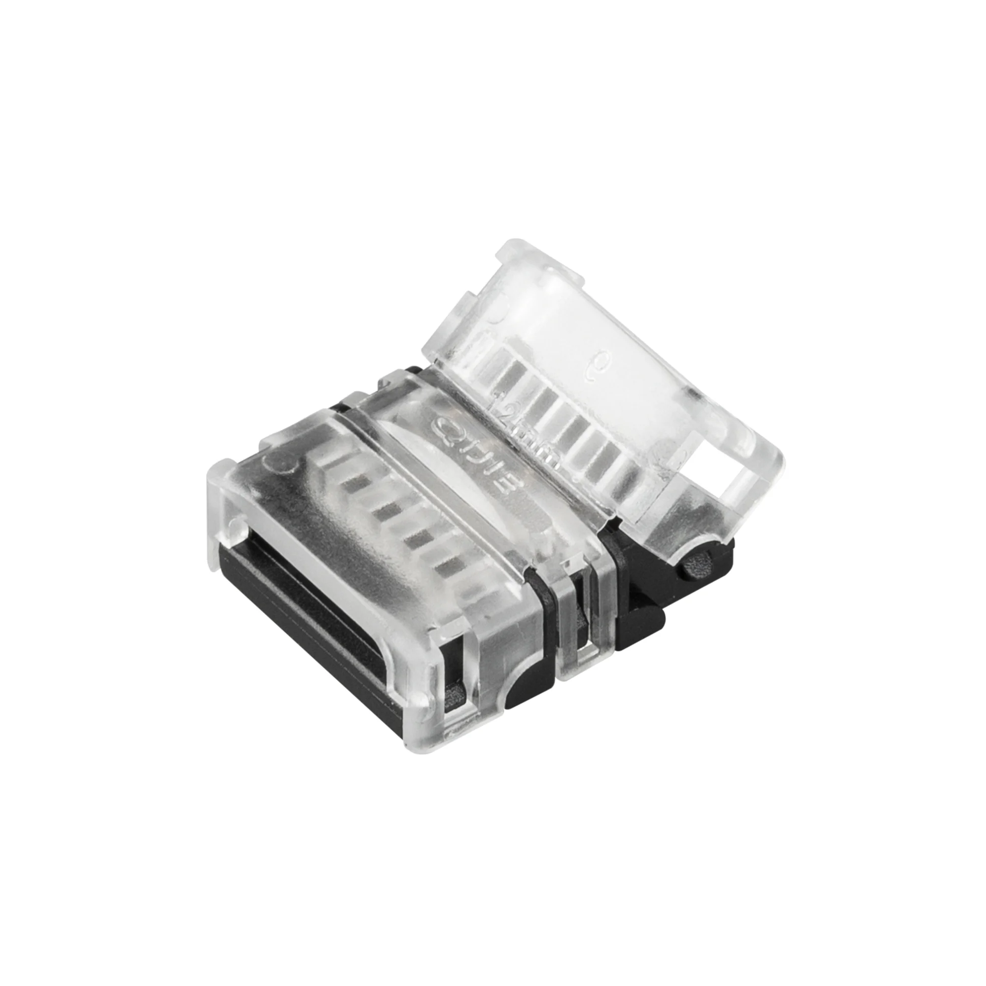 Коннектор HIP-RGBW-12-5pin-STS 032022 - Одиночный коннектор для соединения 2-х отрезков открытых светодиодных лент RGBW шириной 12 мм. Материал - прозрачный пластик. Обеспечивает соединение без видимых разрывов. Максимальный допустимый ток 3 А, напряжение