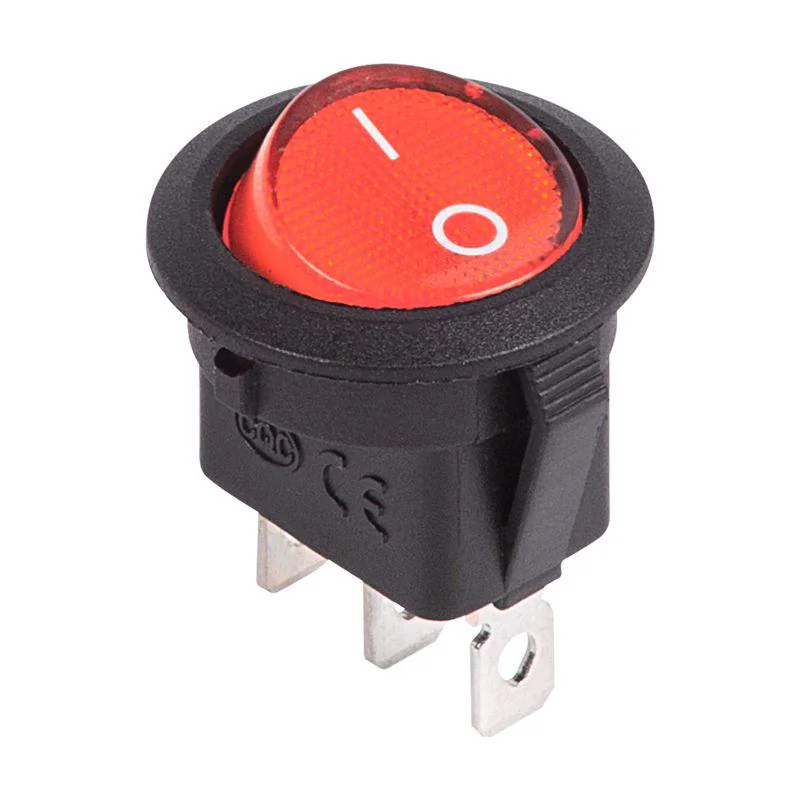 RWB-214-1 красный - Выключатель клавишный круглый с подсветкой ON-OFF (3c) 20А 12В