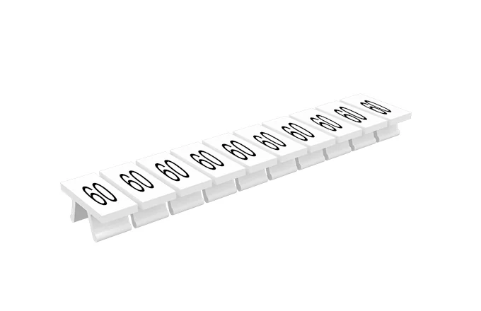 Маркировка 305801/60 - Маркировочные шильдики для клемм TU/TP/TC, сечением 2,5 мм кв., 10 шильдиков, нанесенные символы: 60, с горизонтальным, расположением, цвет белый
