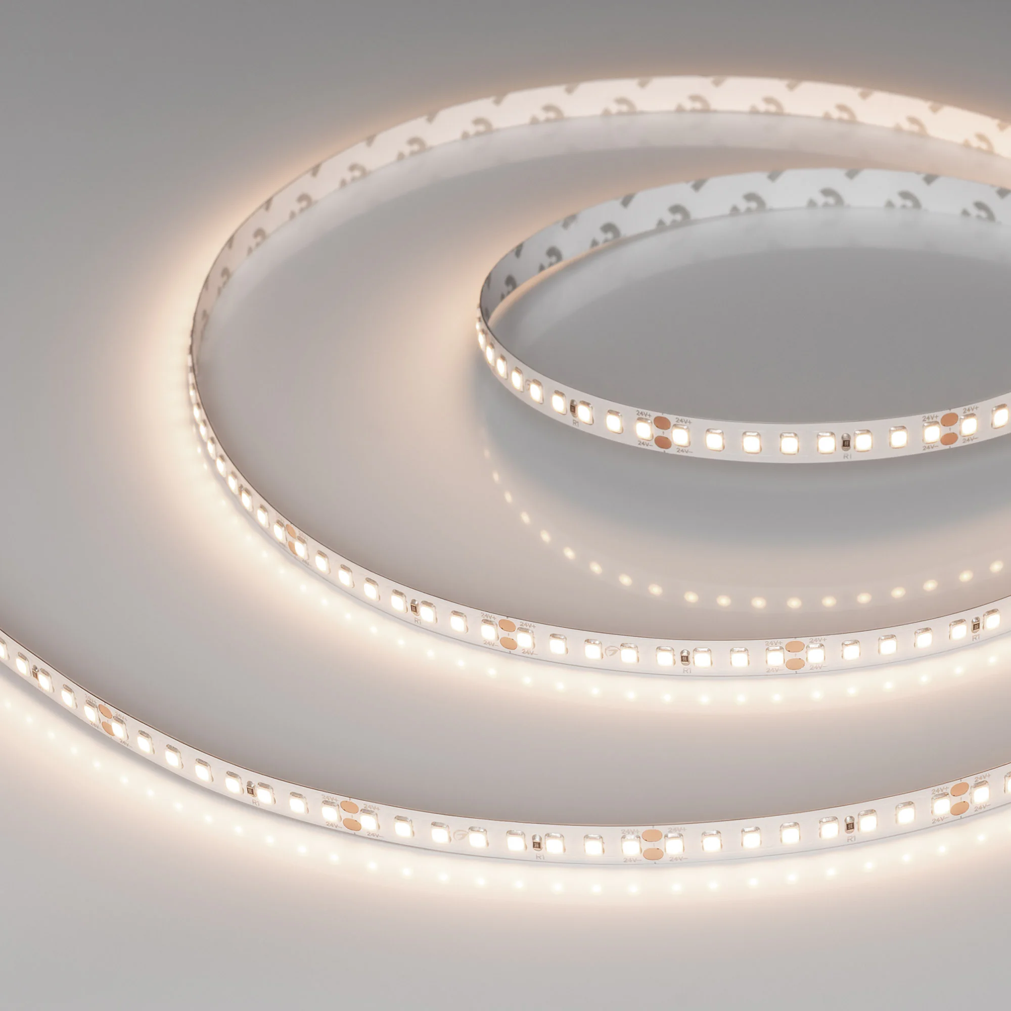 Лента RT-A160-8mm 24V Warm3500 (12 W/m, IP20, 2835, 50m) 028562(2) - Светодиодная лента (монтажная бобина 50м) RT-A160, открытая. Светодиоды 2835, 160 шт/м (8000 шт на 50 м), белая плата, ширина 8 мм, скотч 3M. Цвет ТЁПЛЫЙ 3500 K, цветопередача CRI>85, уг
