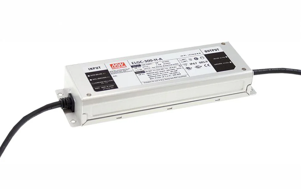ELGC-300-M-A - AC-DC, 301.6Вт, стабилизатор тока, IP67, вход 100…305В AC, 47…63Гц/142…431В DC, ККМ, выход 2600…4000мА/58…116В (режим пост. мощности), изоляция 3750В AC, в кожухе 246х77х39.5 мм, -40…+85°С (корпус), встр. потенциометр
