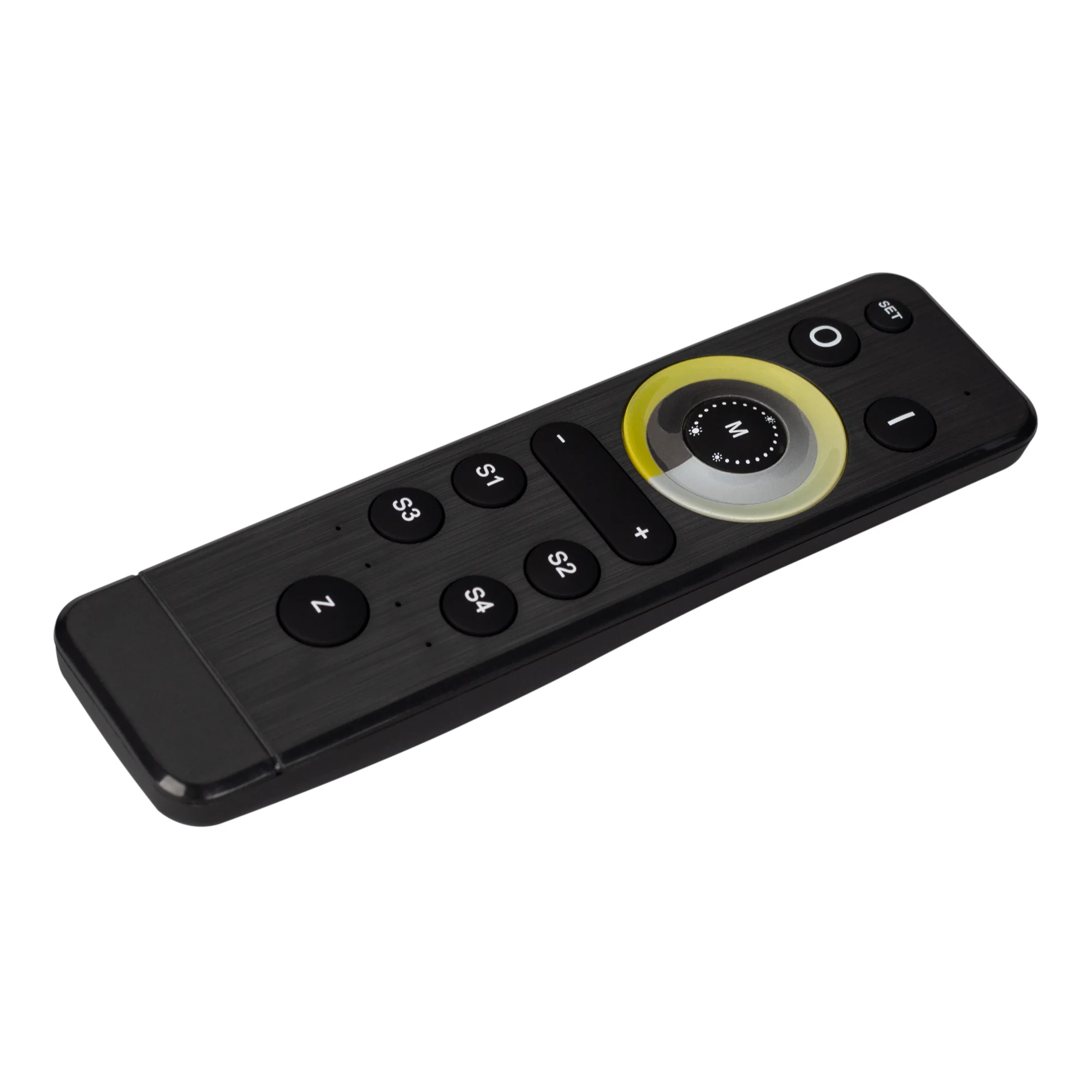 Пульт ARL-SIRIUS-DIM/MIX Black (4 зоны, 2.4G) 029926 - Кнопочный радиопульт с сенсорным кольцом 2.4 ГГц черного цвета для управления DIM и MIX источниками света. 4 зоны управления. Питание 3VDC (AAA*2). Габариты 150х40х20мм. В комплекте настенное креплени