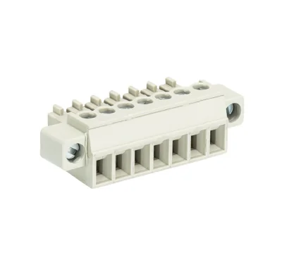 Розетка Wiecon 8513 B / 7 F - Розеточный разъем, угловой, на кабель, с монтажными фланцами, шаг 3,5 мм, 7 полюсов, номинальное сечение: 1,5 мм кв., винтовая фиксация провода, 250V, 8А, с маркировкой, цвет: серый, серия 8513 B